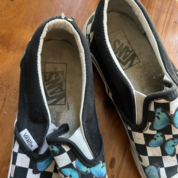Vans Slip-On Shoes - Black and Blue Butterfly Checkered - Picture 10 of 15